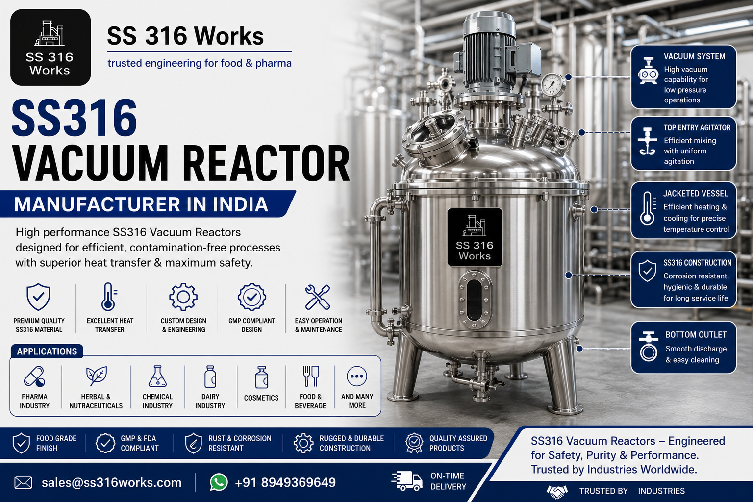 SS316 Vacuum Reactor Manufacturer in India